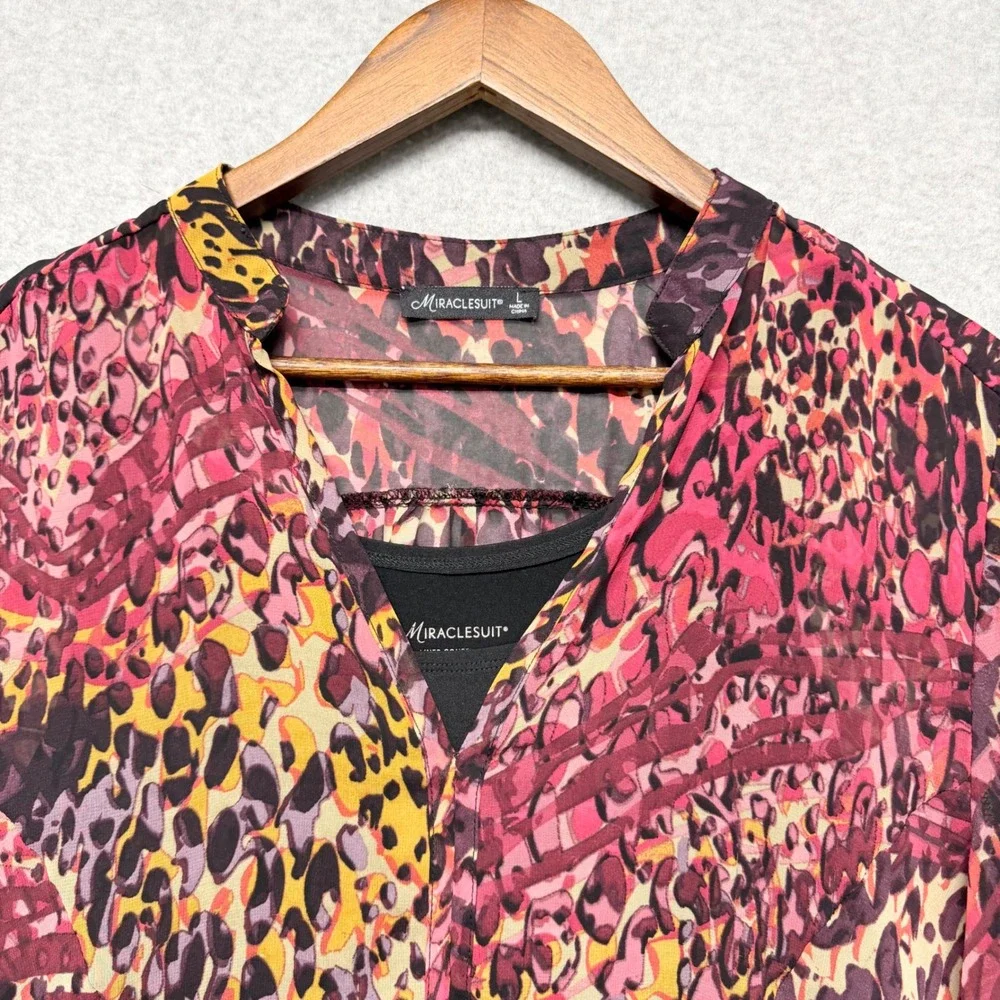 Miraclesuit Women‎ L Tunic Swim Kaftan Tank Top Topper Pink Leopard Sheer Resort